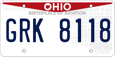 OH license plate GRK8118