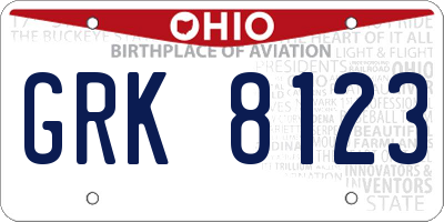 OH license plate GRK8123
