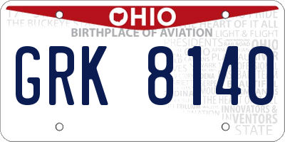OH license plate GRK8140