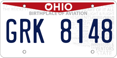 OH license plate GRK8148