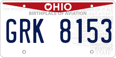 OH license plate GRK8153