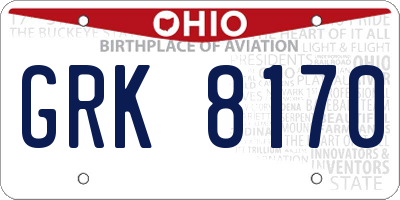 OH license plate GRK8170