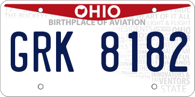 OH license plate GRK8182