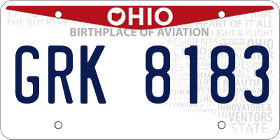 OH license plate GRK8183