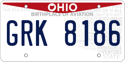 OH license plate GRK8186