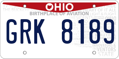 OH license plate GRK8189