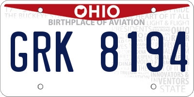 OH license plate GRK8194