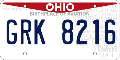 OH license plate GRK8216