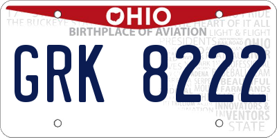 OH license plate GRK8222