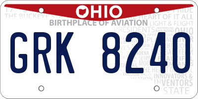 OH license plate GRK8240