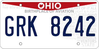 OH license plate GRK8242