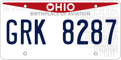 OH license plate GRK8287