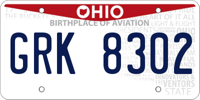 OH license plate GRK8302