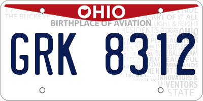 OH license plate GRK8312