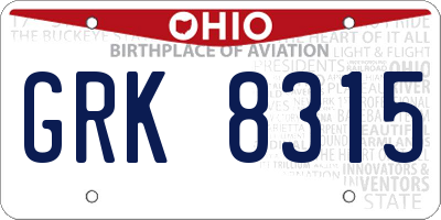 OH license plate GRK8315
