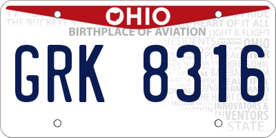 OH license plate GRK8316