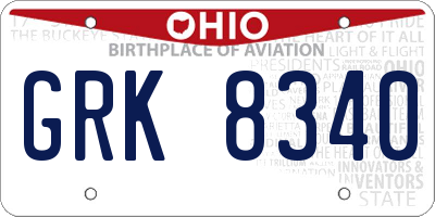 OH license plate GRK8340