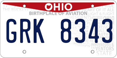 OH license plate GRK8343