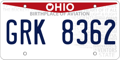 OH license plate GRK8362