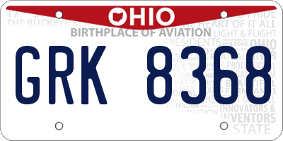 OH license plate GRK8368