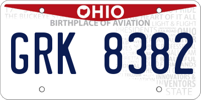OH license plate GRK8382