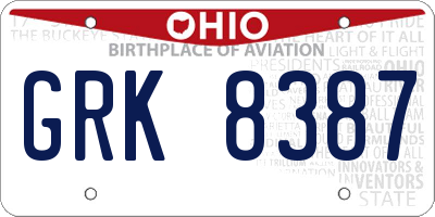 OH license plate GRK8387