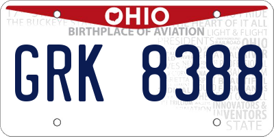 OH license plate GRK8388