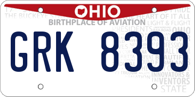 OH license plate GRK8393