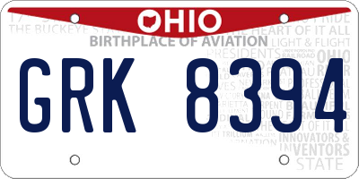 OH license plate GRK8394