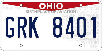 OH license plate GRK8401