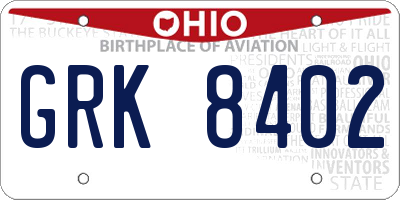 OH license plate GRK8402