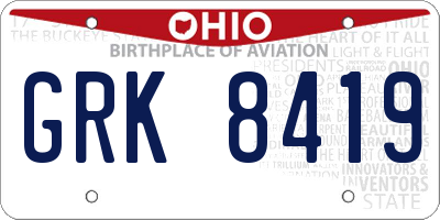 OH license plate GRK8419
