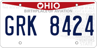 OH license plate GRK8424