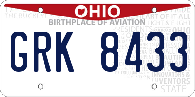 OH license plate GRK8433
