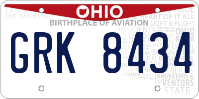 OH license plate GRK8434