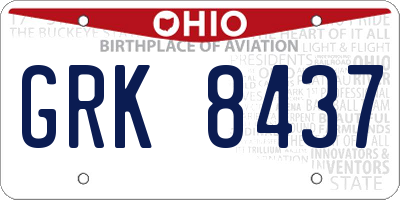 OH license plate GRK8437