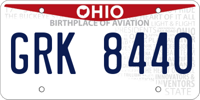 OH license plate GRK8440