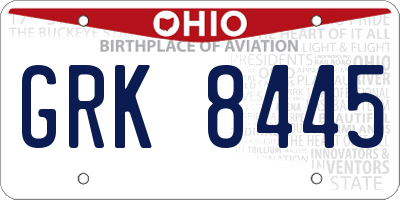 OH license plate GRK8445