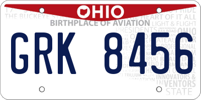 OH license plate GRK8456