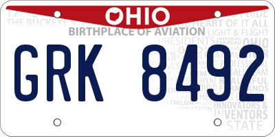 OH license plate GRK8492
