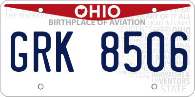 OH license plate GRK8506