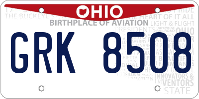 OH license plate GRK8508