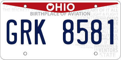 OH license plate GRK8581