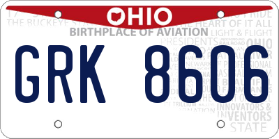 OH license plate GRK8606