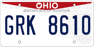 OH license plate GRK8610