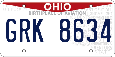 OH license plate GRK8634
