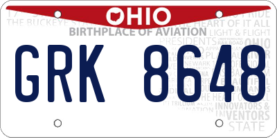 OH license plate GRK8648