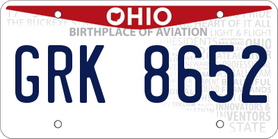 OH license plate GRK8652