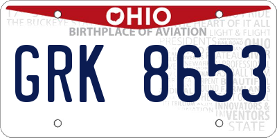 OH license plate GRK8653