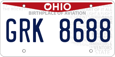 OH license plate GRK8688